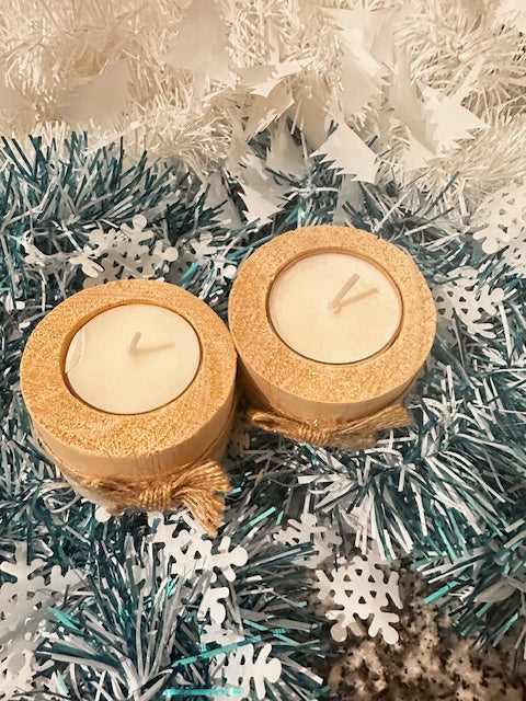 Bougie chauffe-Plat + bougeoir en bois