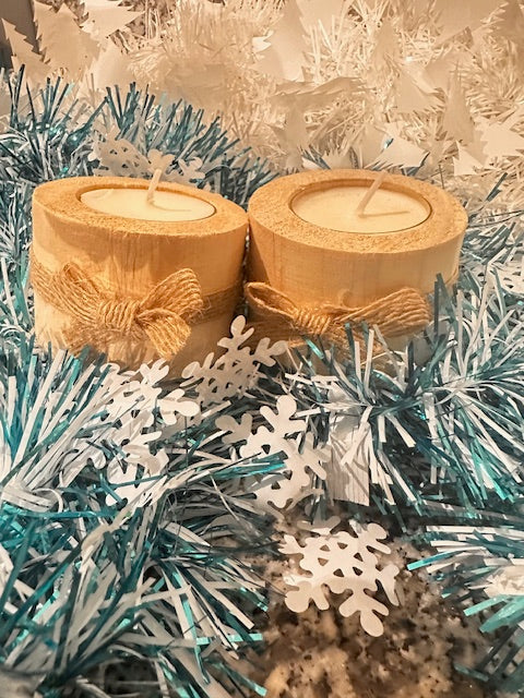 Bougie chauffe-Plat + bougeoir en bois